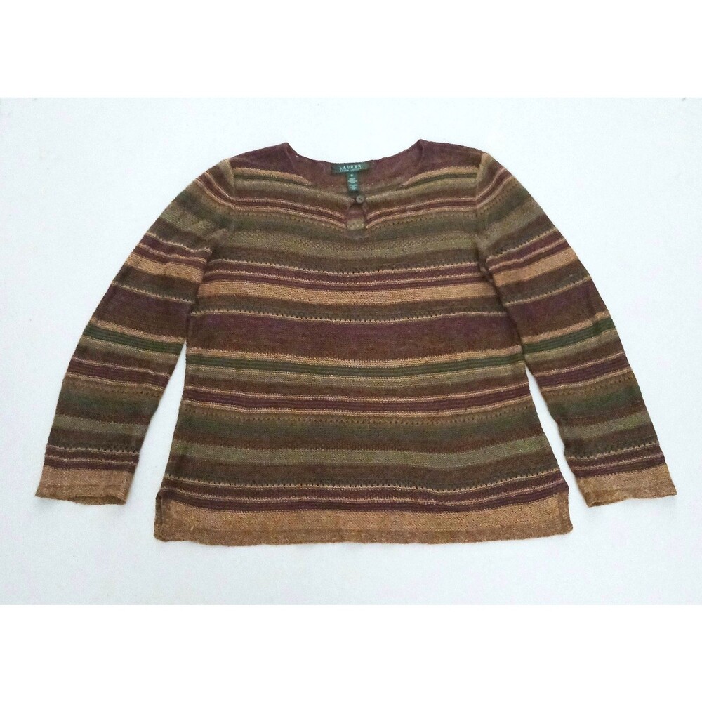 Lauren Ralph Lauren Silk Linen Pullover Sweater Striped Open Knit Sz M
